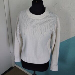 Marled Sparkly Crochet White Sweatshirt